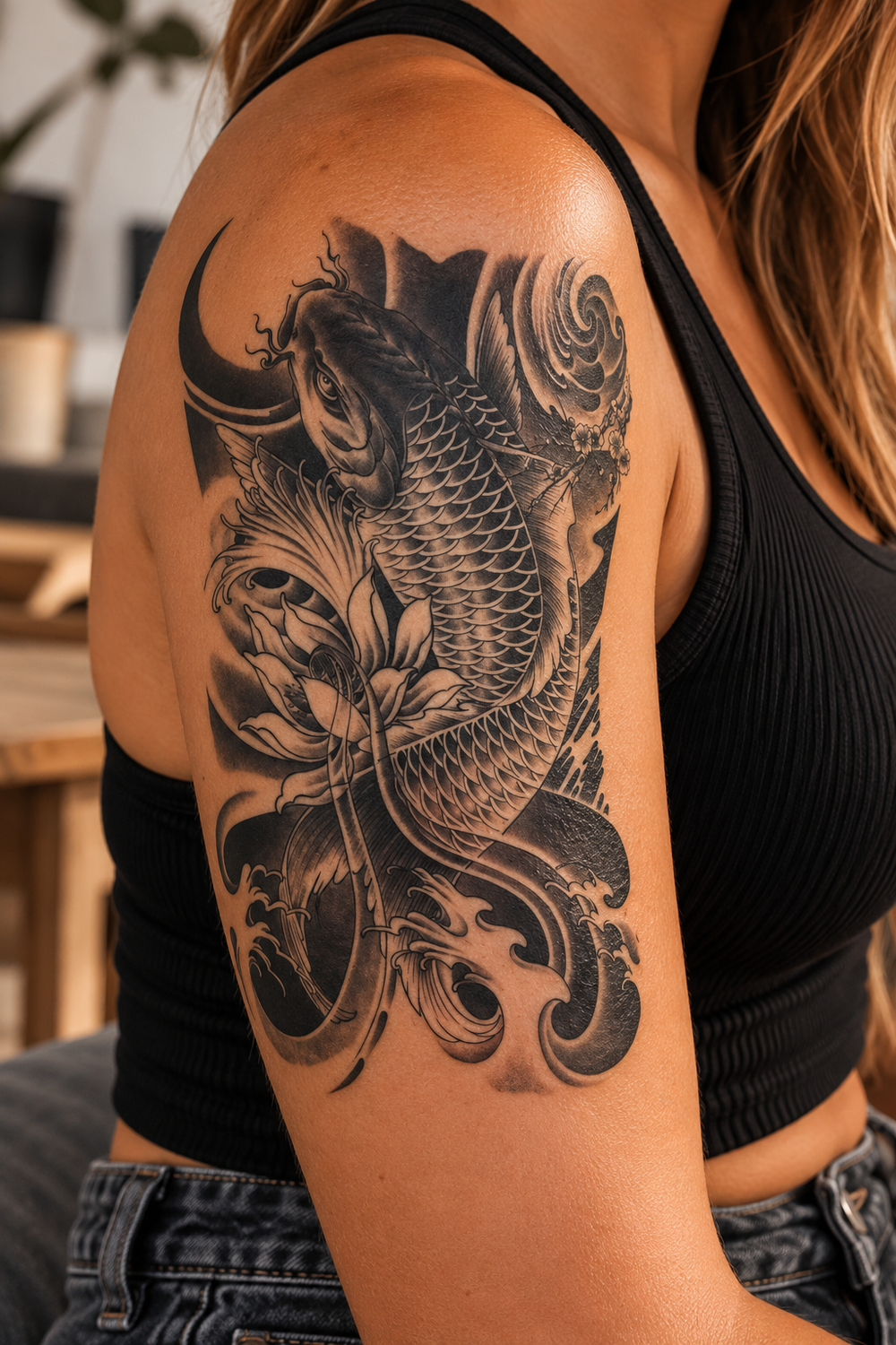 Tatouage Koi Noir Oriental