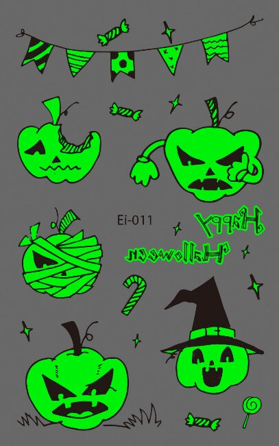 5 Pumpkins  glow in the dark Halloween temporary tattoo