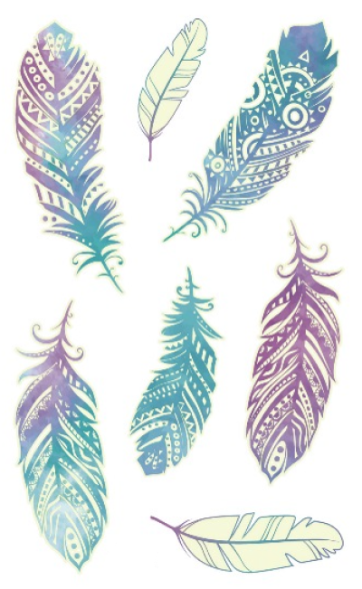 Blau-lila Federn leuchten im Dunkeln Temporäres Tattoo
