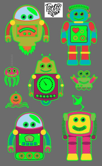 Tatouage temporaire de robots colorés et mignons qui brillent dans le noir