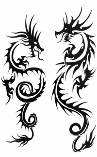 Duo Black Tribal Dragons Tatuaje Temporal