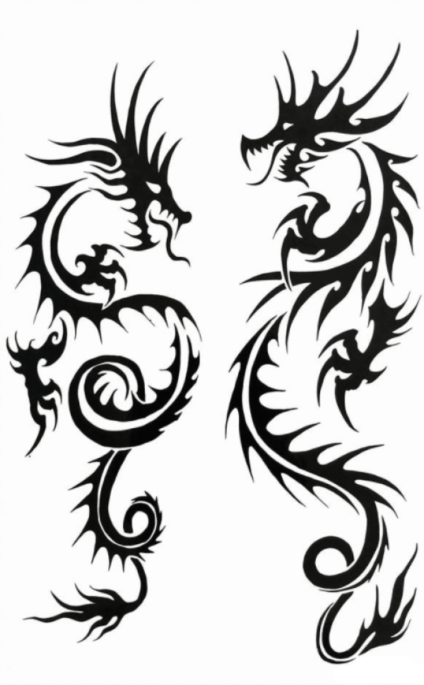 Duo Black Tribal Dragons Temporary Tattoo