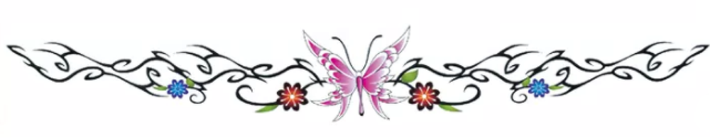 Elegante mariposa púrpura con flores Tatuaje corporal largo