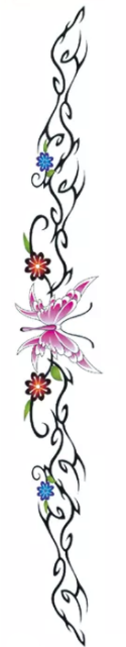 Paarse Elegante Vlinder met Bloemen Lange Lichaam Tatoeage