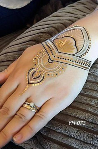 Set di mani gioiello in oro e argento metallizzato (9 tatuaggi)