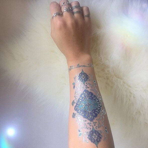 PrismFoil Teal & Silver Bracelet Tattoos (4 Tattoos)