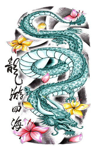 Aziatische Bloemen Draak Tattoo