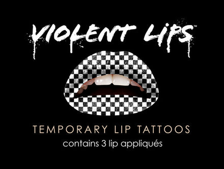 Black & White Checkered Violent Lips (3 Sets Tattoos Lèvres)