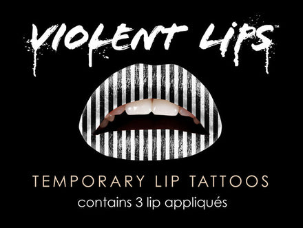 Black & White Stripes Violent Lips (3 Lippen Tattoo Sätze)
