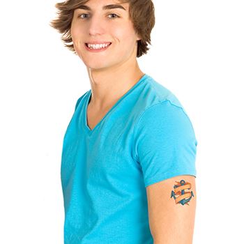 Blue Anchor Ribbon Tattoo