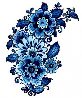 Small Delft Blue flower tattoo set of 2