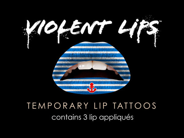Blue & White Anchor Violent Lips (3 Lip Tattoo Sets)