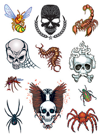 Bugs & Skulls Multi Tattoos (11 Tattoos)