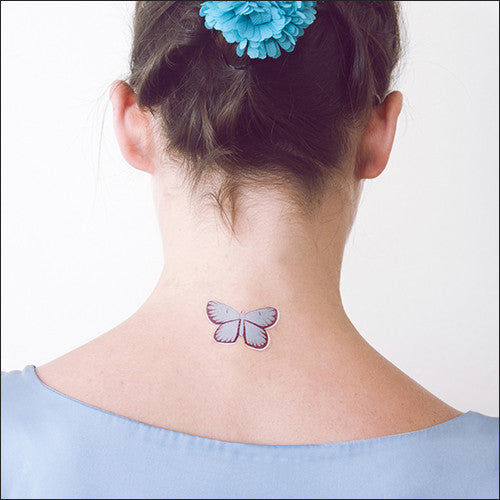 Pretty Blue butterfly neck tattoo