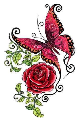 Vlinder Roos Tattoo