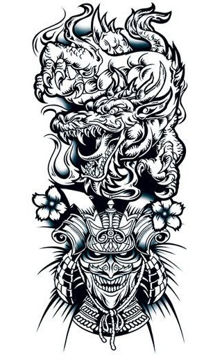 Tatuagem Manga Dragã Chinês e Guerreiro