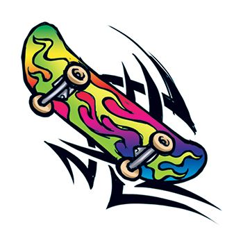 Klein Veelkleurig Skateboard Tattoo