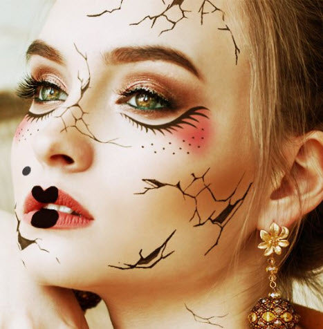 Cracked Doll Face Costume Tattoo