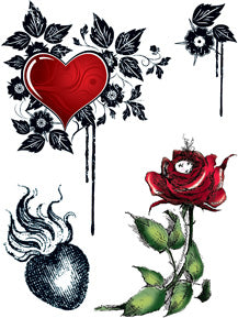 Tatuaggi Misti Di Rose Scure & Cuori (4 Tatuaggi)
