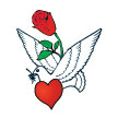 Small Dove, Rose & Heart Tattoo