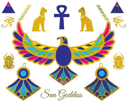 Egyptian Sun Goddess (13 Metallic Tattoos)