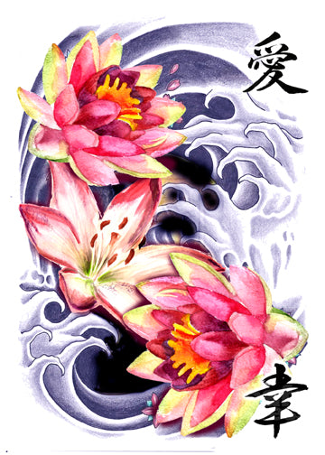 Exotic Asian Flowers Tattoo