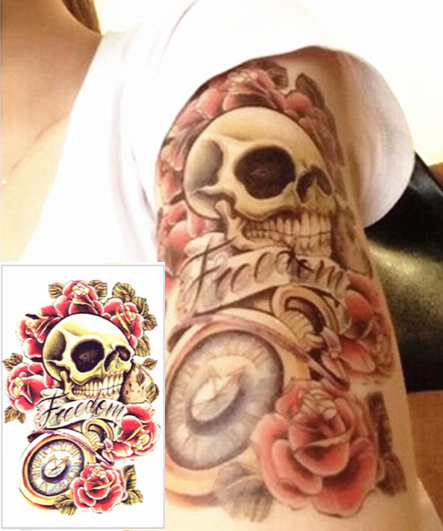 Freedom Schedel & Rozen Sleeve Tattoo