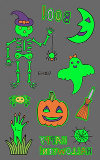 Fantasma Amigável, Abóbora e Esqueleto brilham no escuro da falsa tatuagem de Halloween