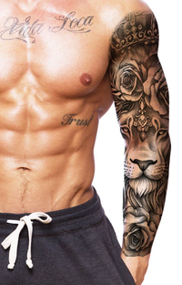 Tatuaje de manga completa en el brazo/hueso León y Rosas