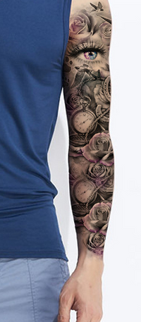 Tatuaggio temporaneo a manica intera braccio/gamba con rose viola