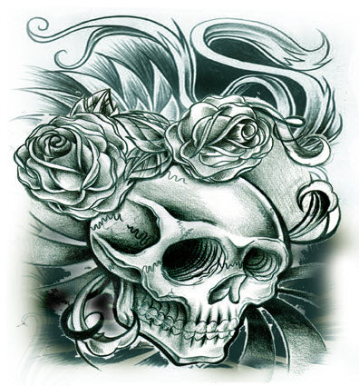Giant Skull & Roses Tattoo