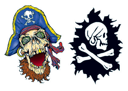 Tatuagens Que Brilham No Escuro Caveira de Pirata & Bandeira