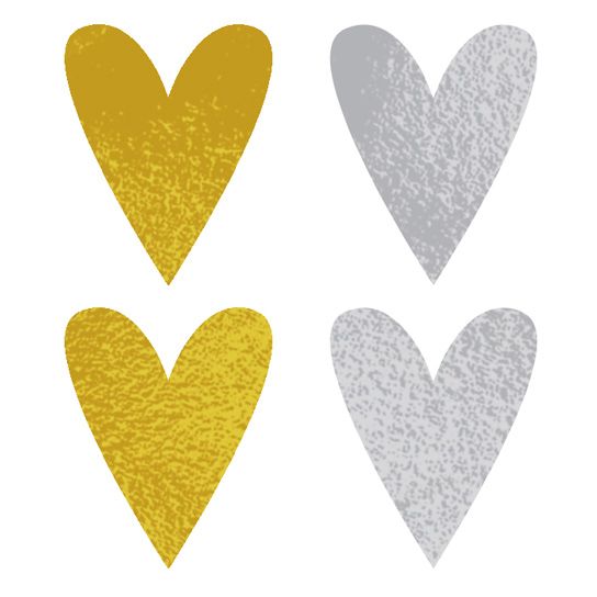PrismFoil Gold And Silver Hearts Tattoos (4 Tattoos)