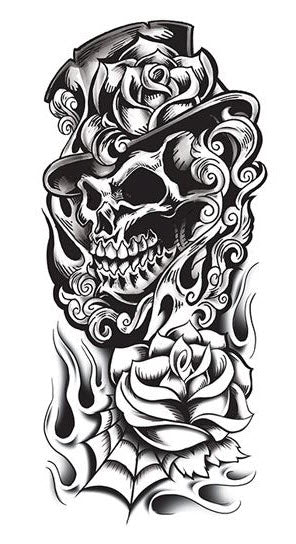 Black Grim Reaper Skull Sleeve Temporary Tattoo