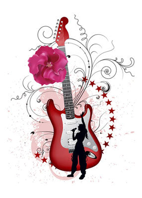 Guitare, Fleur & Silhouette Tattoo