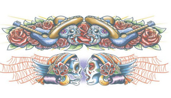 Crânes Gitane - Day Of The Dead Body Bands (2 Tattoos)