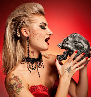 Skull & Thorned Roses Tattoo