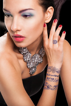 Tatuagem de Flores & Folhas Indigo Henna (3 Tatuagens)