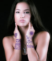 Indigo Henna Flores y Hojas Tatuajes (3 Tatuajes)