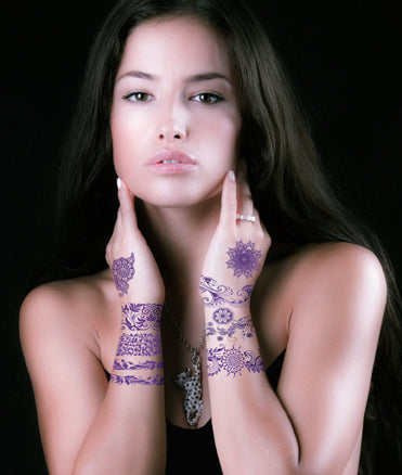 Indigo Henna Flower Tattoos (3 Tattoos)