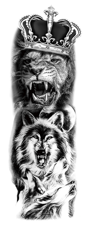 Voller Áûrmel Arm/Knochen Tattoo Löwe Heulende Wölfe