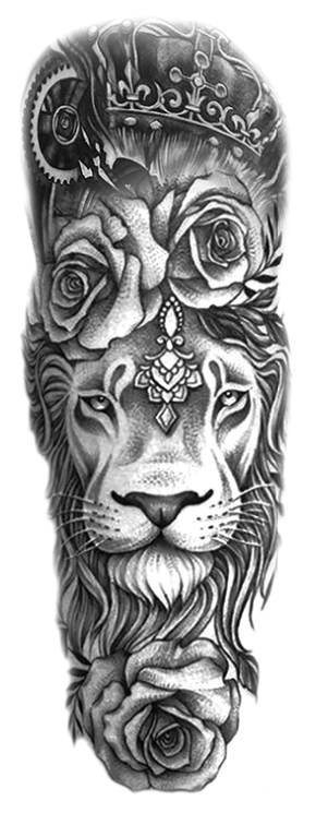 Tatuaje de manga completa en el brazo/hueso León y Rosas
