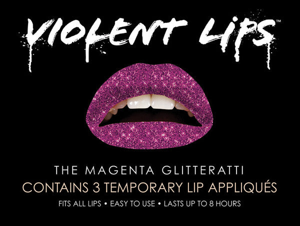 Magenta Glitteratti Violent Lips (3 Lip Tattoo Sets)