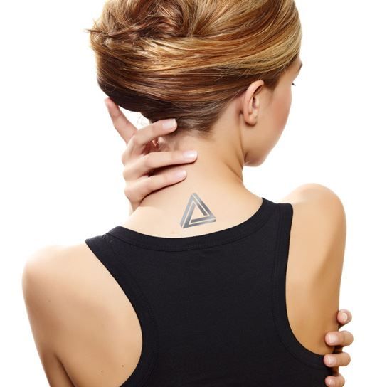Metallic Silver Triangle Tattoo