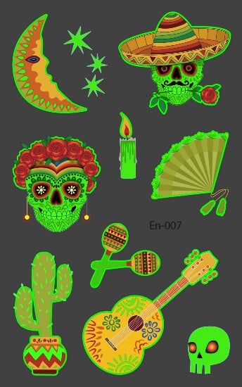 Mexico glow in the dark Halloween nep tatoeage