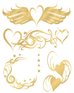 Musical Hearts Gold Tattoos