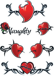 Naughty Hearts & Rose Multi Tattoos (6 Tattoos)