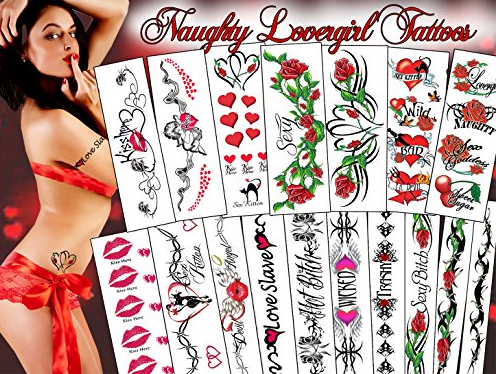 Freches Lovergirl-Tattoos-Paket (17 verschiedene Tattoos)