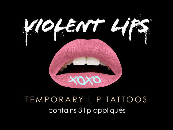 Pink "XOXO" Violent Lips (3 Lippen Tattoo Sätze)