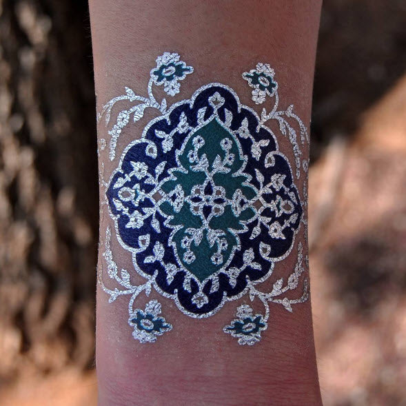 Tatuagens PrismFoil Pulseira Azul-petróleo & Prateada (4 Tatuag